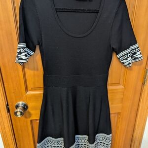 Nina Leonard Black Mini Dress with White Geometric Trim
